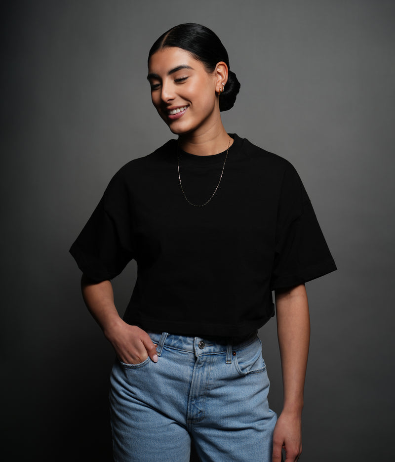 Black Oversized Oversized Cropped Tee