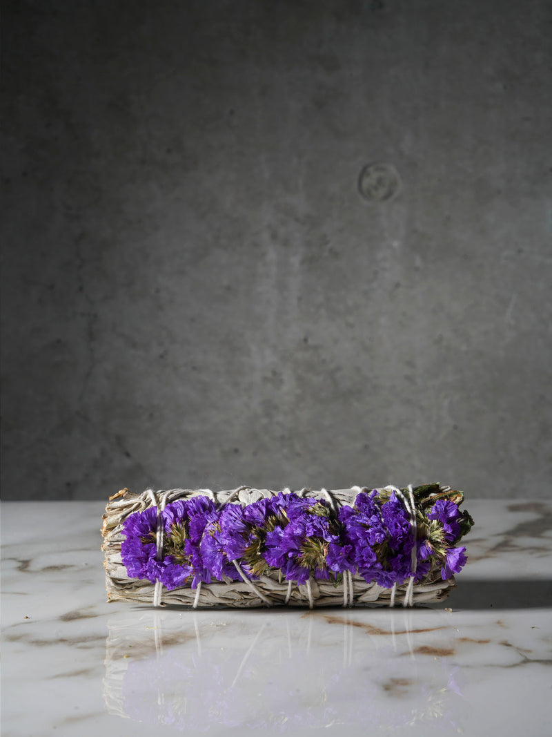 4" White Sage + Purple Flower Smudge